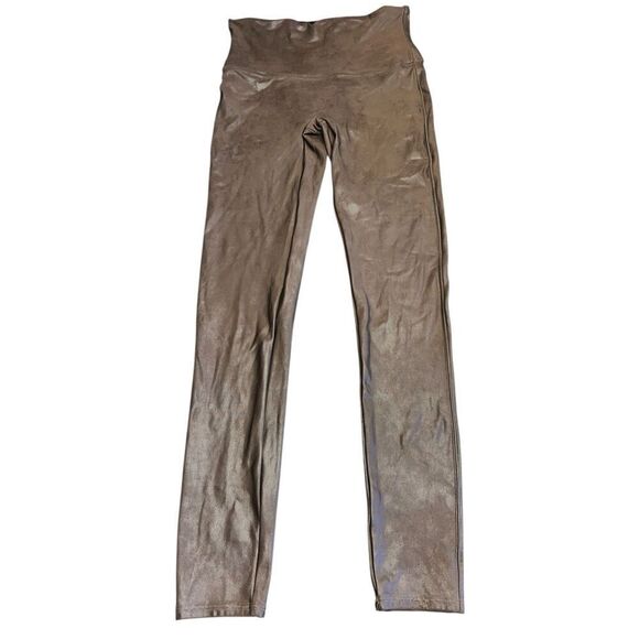 SPANX Faux Leather High Waist Leggings Womens Sz L Brown Shaping Stretch Pull-On - Picture 1 of 5